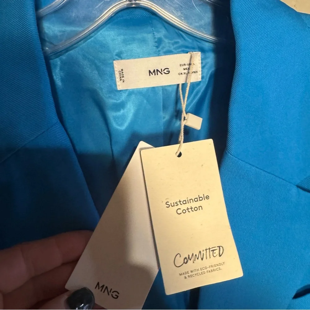 Mango MNG NWT Vibrant Blue Blazer Size Large Corpcore Cotton Versatile Going Out